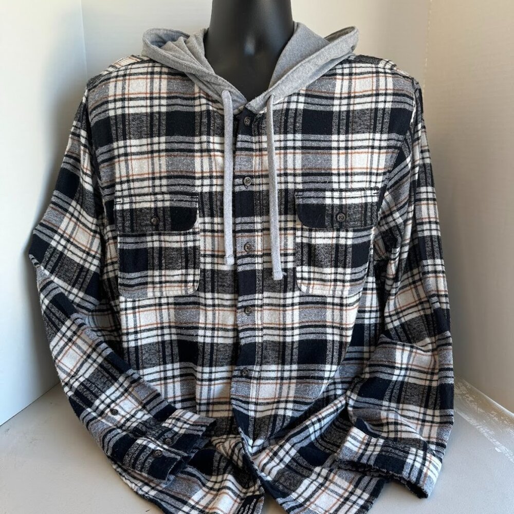 RSQ Men's Hooded Flannel Shirt